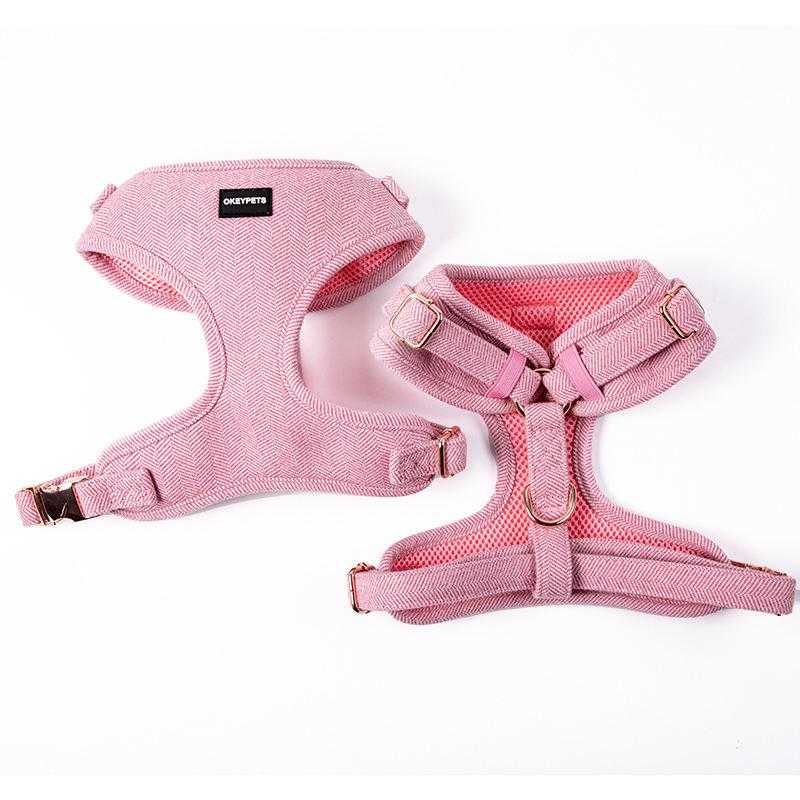 Tweed Luxury Fashion Designer Adjustable Small Dog Harness Mesh Dog Collar Harness Set