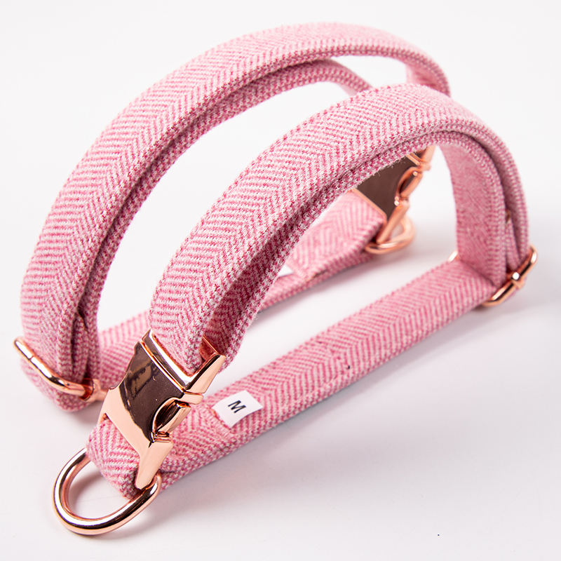 Tweed Luxury Fashion Designer Adjustable Small Dog Harness Mesh Dog Collar Harness Set
