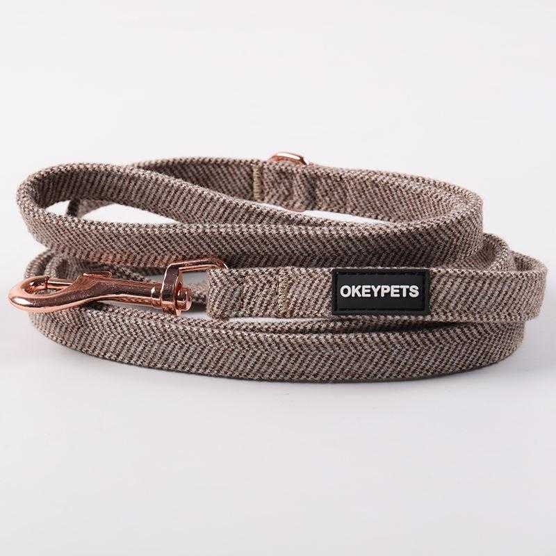 Personalized Color Blank Luxury Fashion Twill Tweed Dog Harness Leash Bow Tie Poop Bag Holder Harness For Pet Dog