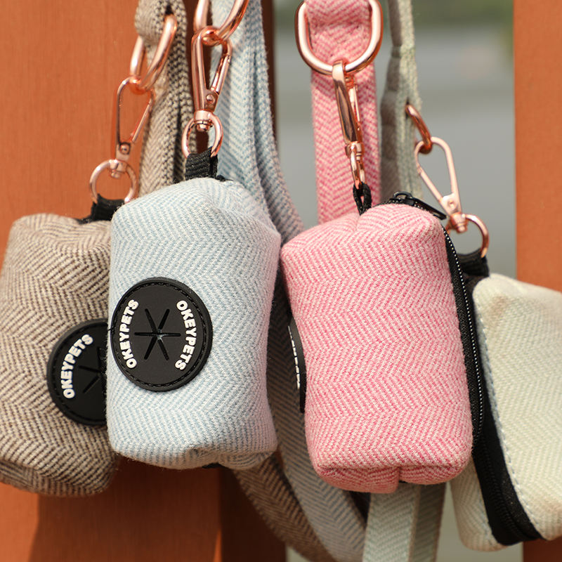 Personalized Color Blank Luxury Fashion Twill Tweed Dog Harness Leash Bow Tie Poop Bag Holder Harness For Pet Dog
