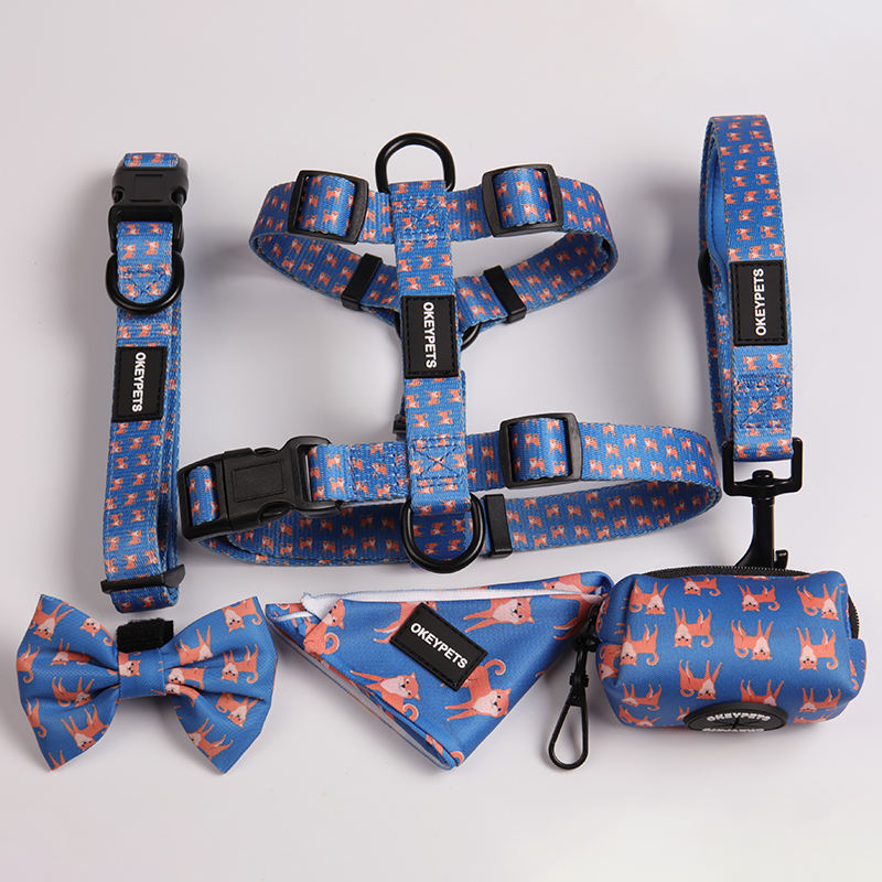 Custom Design Sublimation Personalized Adjustable Pet Backpack Dog Collar Leash Harness Set