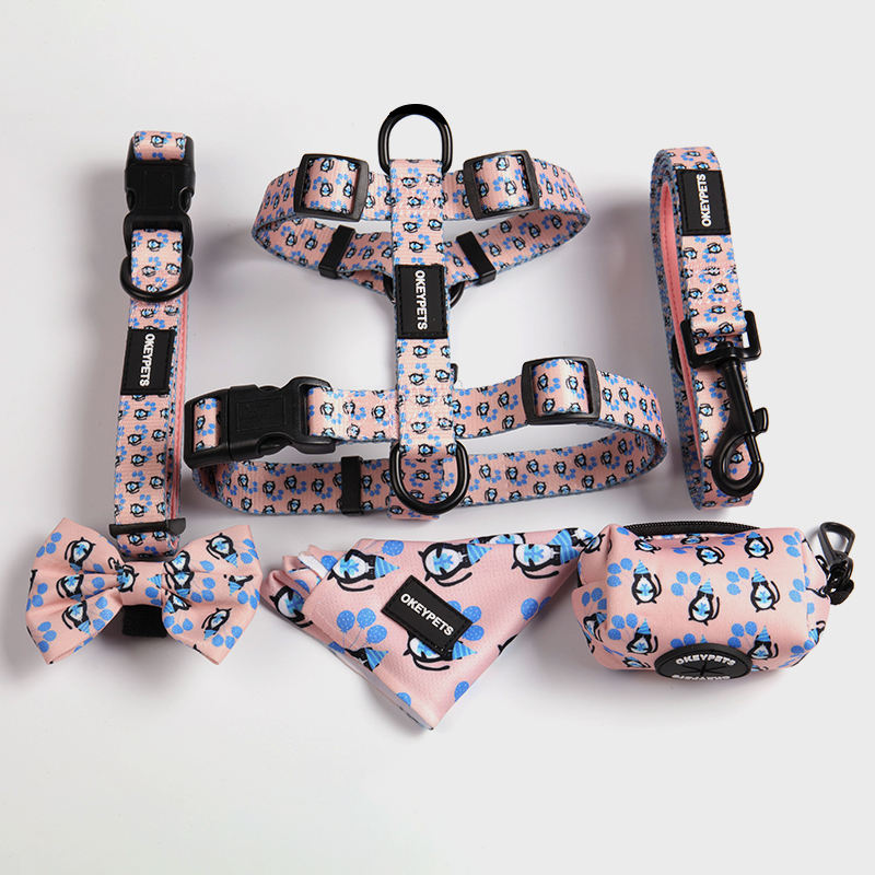 Custom Design Sublimation Personalized Adjustable Pet Backpack Dog Collar Leash Harness Set