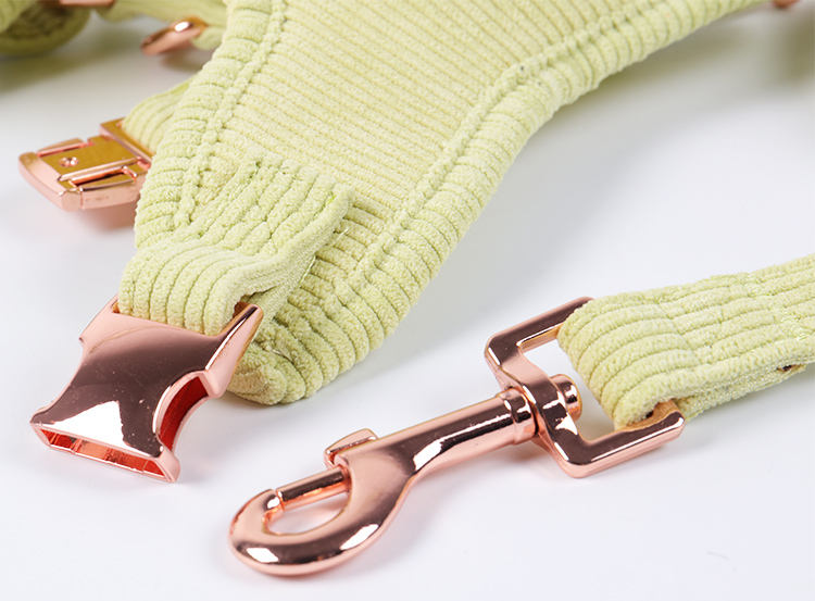 Hot Sale Pet Items Designer Corduroy Velvet Material Cute Blank Green Dog Harness Collar And Leash Set