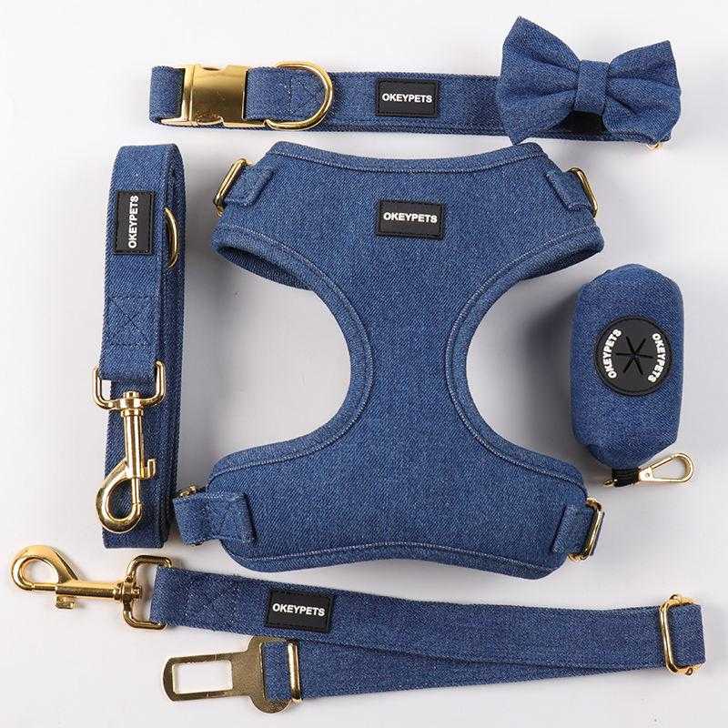 New Pet Supplies Puppy Dog Harness Custom Cute Dog Body Harness Personalized Adjustable Designer Denim Dog Harness