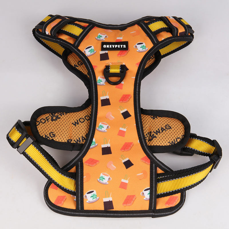 Reflective Pet Vest Set Nylon Oxford Front Clip Adjustable Sublimation Dog Harness Vest With Oem Custom Logo