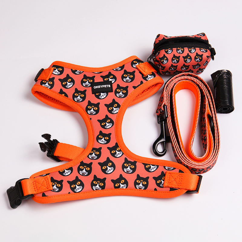 Personalized Logo No Pull Dog Harness Neoprene Designer Air Layer Padded Cat Dog Harness Set
