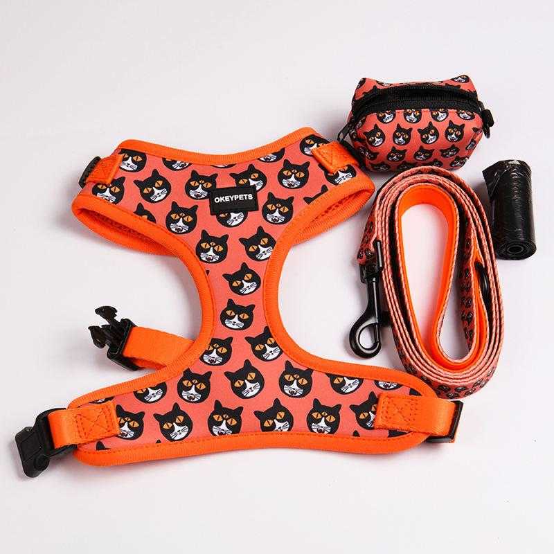 Personalized Logo No Pull Dog Harness Neoprene Designer Air Layer Padded Cat Dog Harness Set