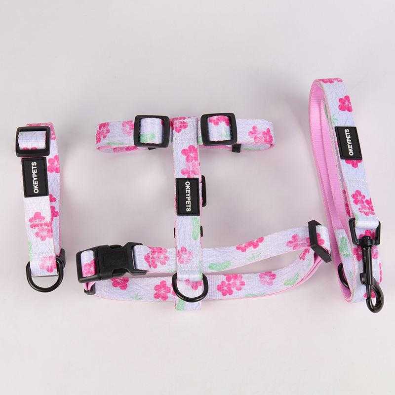 Wholesale Dog Harness Set Pet Harness And Leash,Plain Color Foam Handle Polyester Pet Harness And Leash