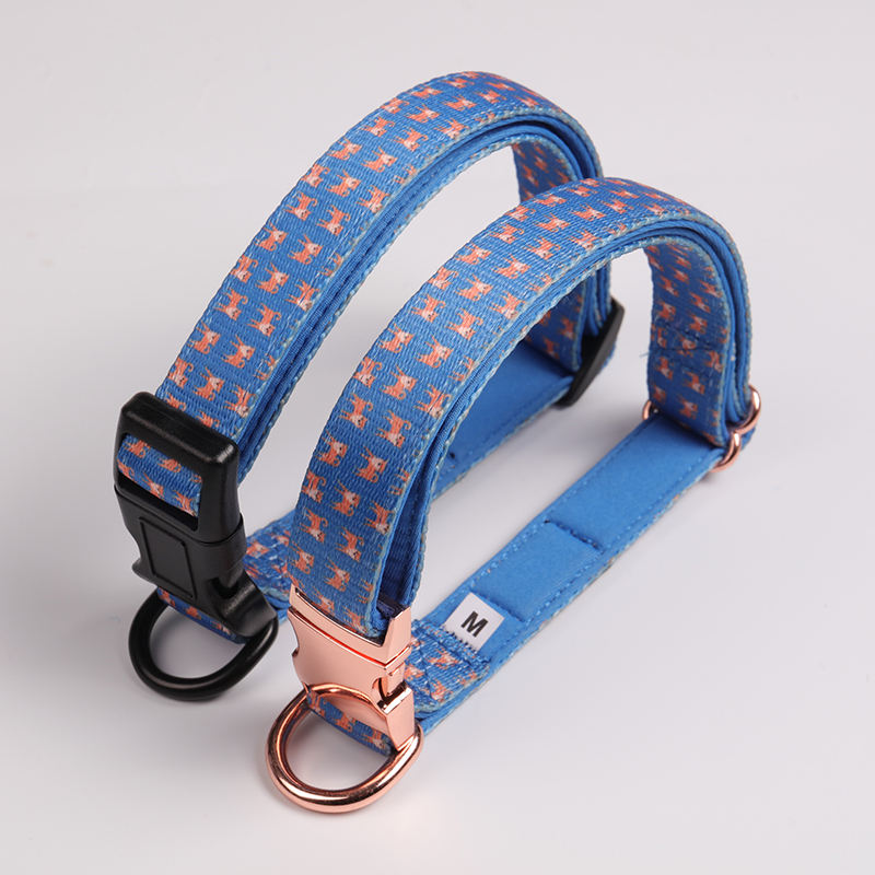 Wholesale Custom Logo Print Luxury Designer Dog Collar Running Soft Blue Dog Collars