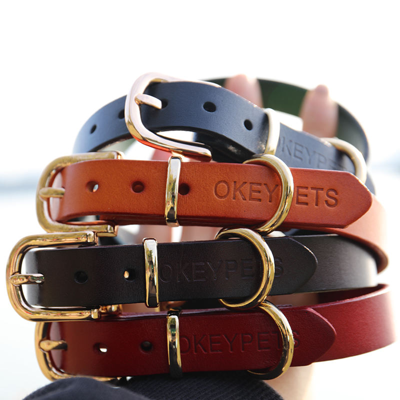 New Arrival Custom Colorful Extendable Embossed Logo Genuine Pet Dog Leather Collar