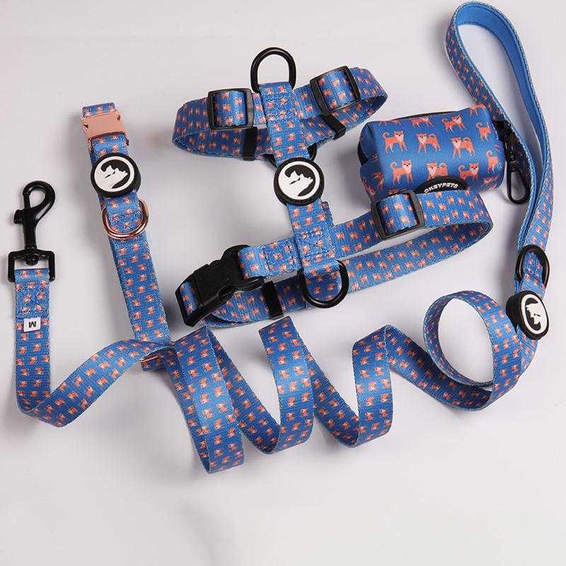 New Arrival Designer Adjustable Heavy Duty Dog Walking Safety Soft Fancy Printing Dog Harness Set