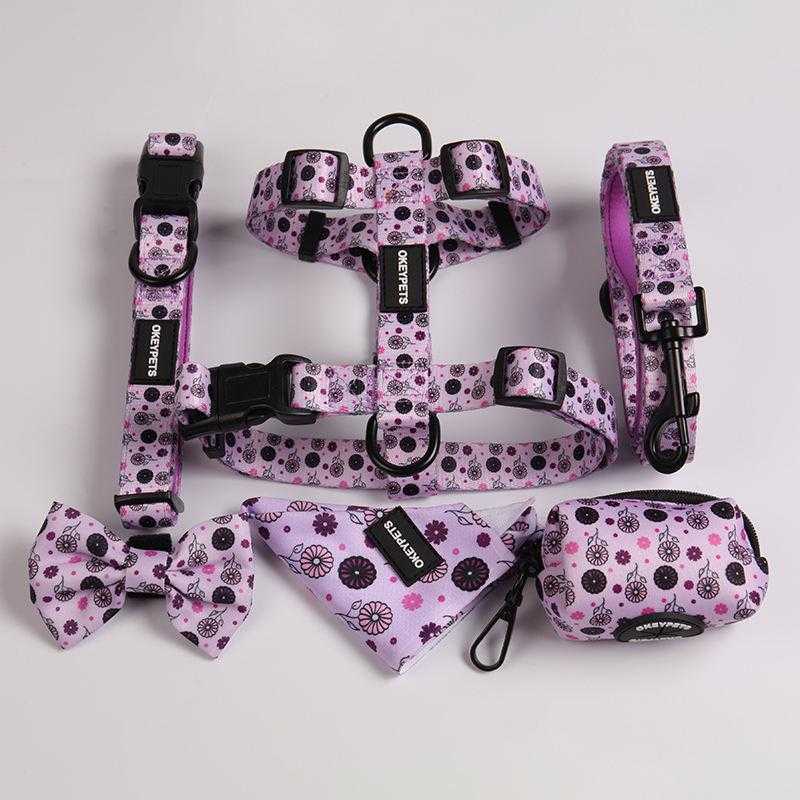 New Arrival Designer Adjustable Heavy Duty Dog Walking Safety Soft Fancy Printing Dog Harness Set