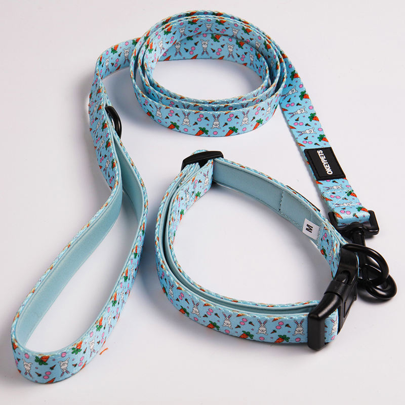 Dog Walking Bag And Harness Set Adjustable Luxury Sublimation Neoprene Blue Dog Harness Set With Plastic Buckle