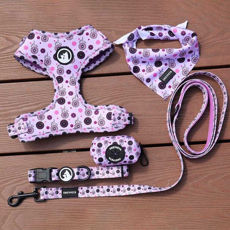 Custom Dog Harness Neoprene Comfortable Personalized Luxury Pet Harness Set With Collar Leash