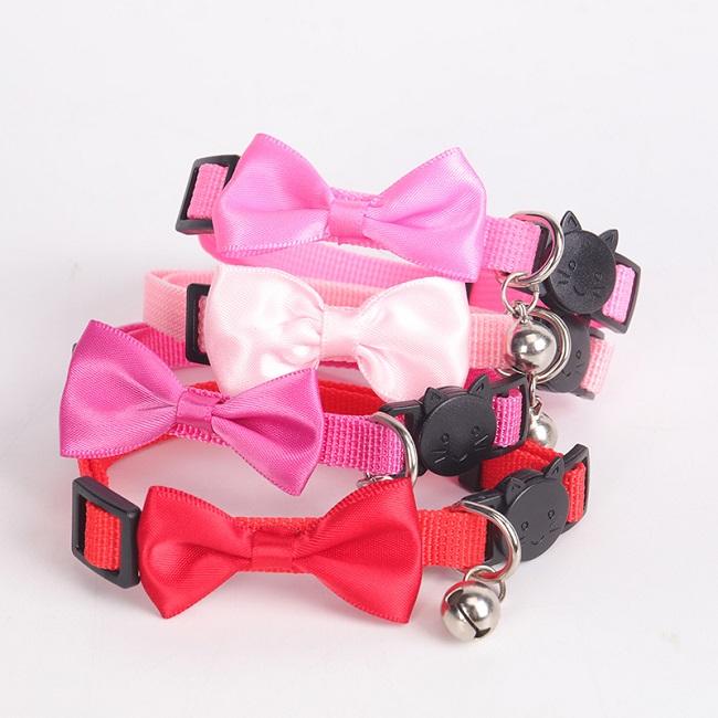 Custom Oem Luxury Cute Comfortable Adjustable Multi-color Pink Cute Small Pet Dog Cat Collar With Bow Bell