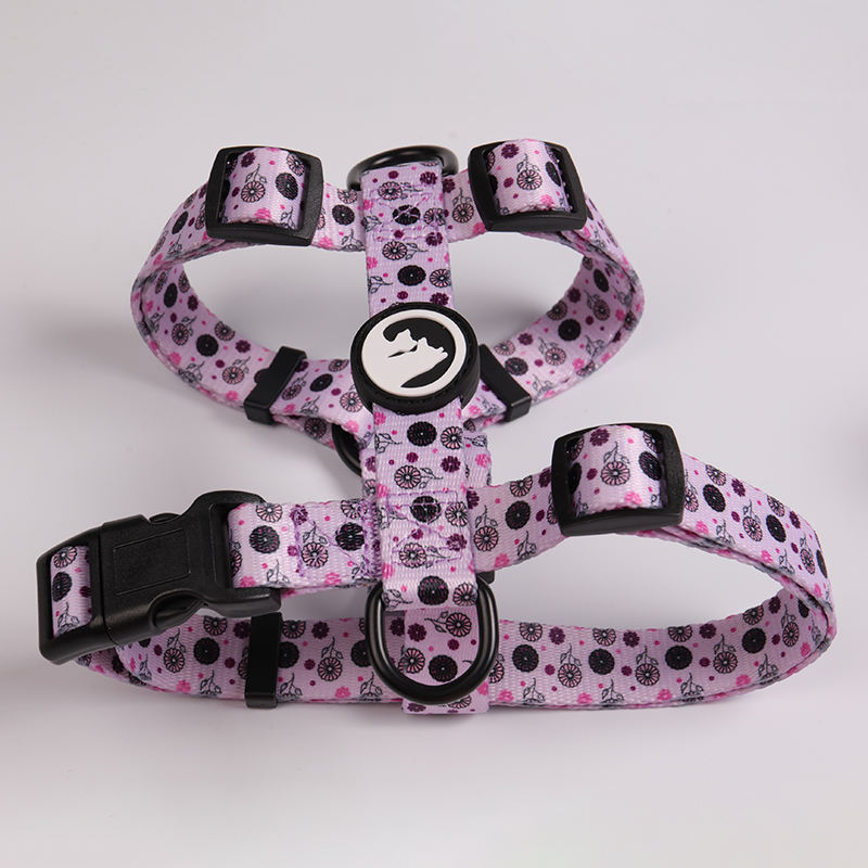 Flower Pattern Harness Set For Dogs Custom Logo Polyester Smart Pet Service Dog Harness