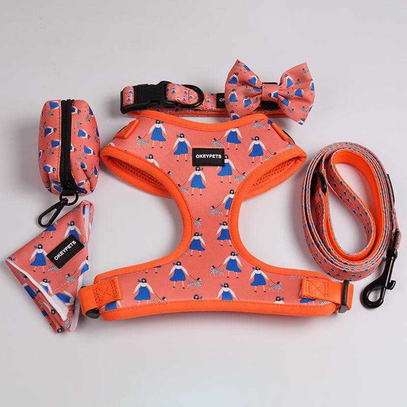 Oem & Odm Dog Accessories Dog Leash Collar Neoprene Comfortable Breathable Sublimation Dog Harness Set