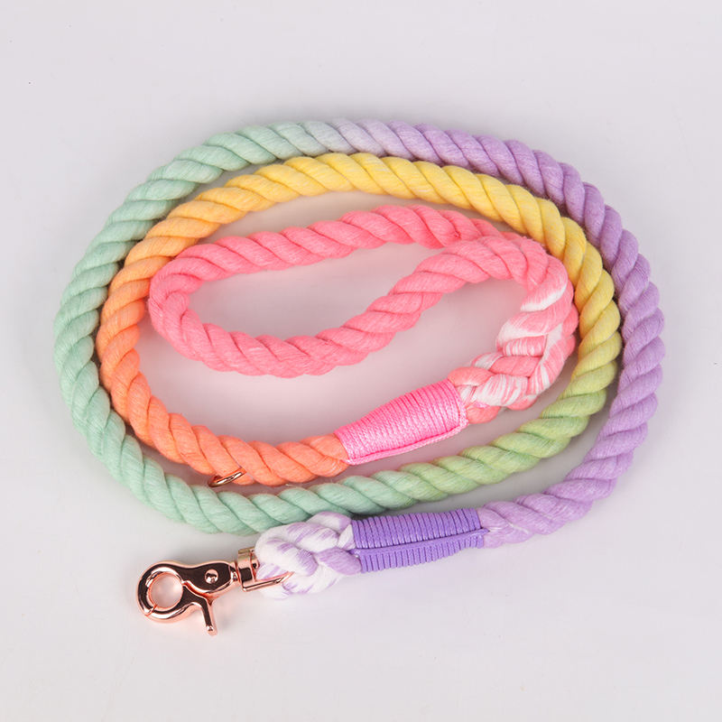 Free Sample Rainbow Colourful Dog Cotton Rope Lead Custom Dog Pet Leash Leash Rope Dog Leashes
