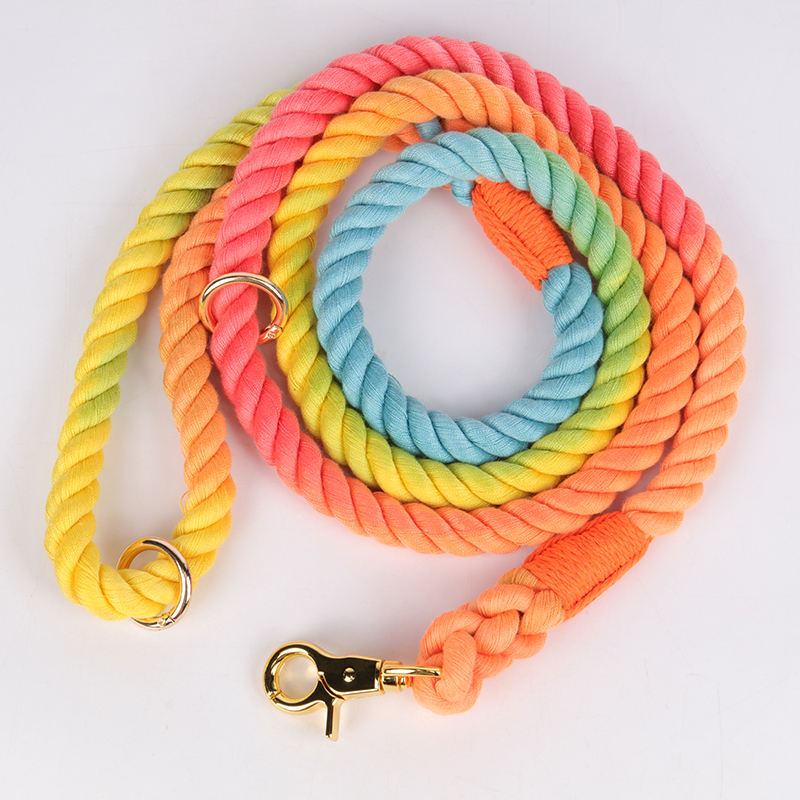 Custom Fashionable Wholesale Custom Dog Leash Gradient Color Hand-dyed Woven Cotton Rope Dog Leash Cotton Rope