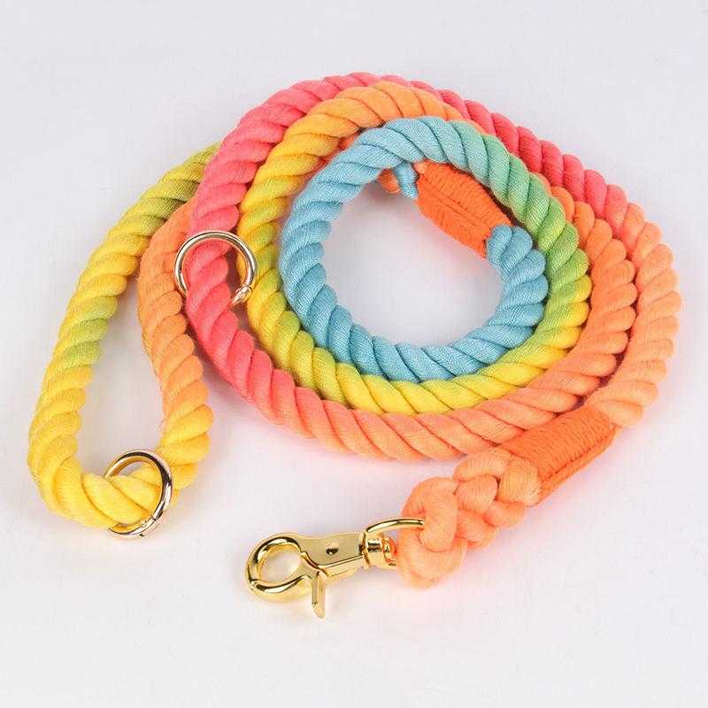 Heavy Duty Handmade Orange Cotton Rope Dog Leashes Hands Free With Adjustable Waist Belt