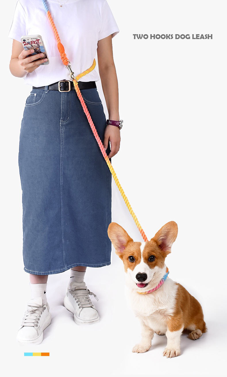 Heavy Duty Handmade Orange Cotton Rope Dog Leashes Hands Free With Adjustable Waist Belt