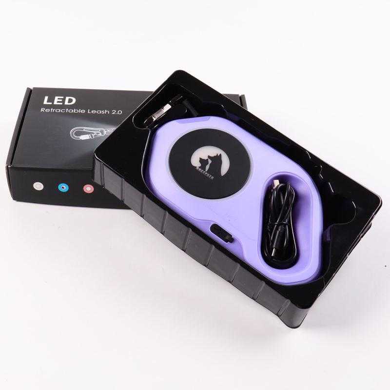 Hot Selling Multi-color Adjustable Training Flashlight Led Light Up Retractable Dog Leash With Waste Bag Dispenser