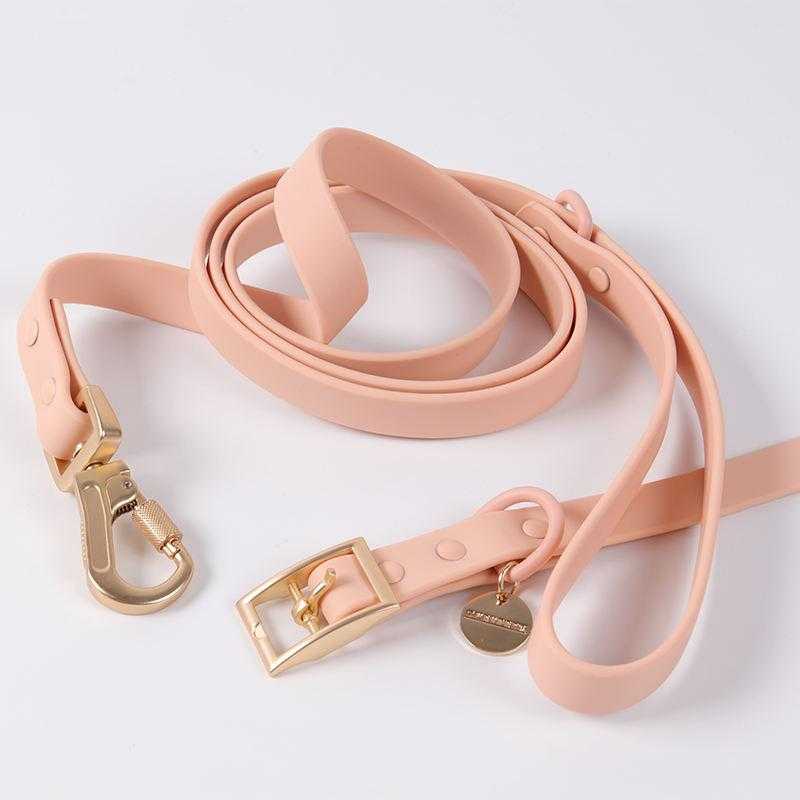 New Style Pvc Coated Waterproof Blank Pink Designer Luxury Pet Dog Adjustable Collar And Leash Set