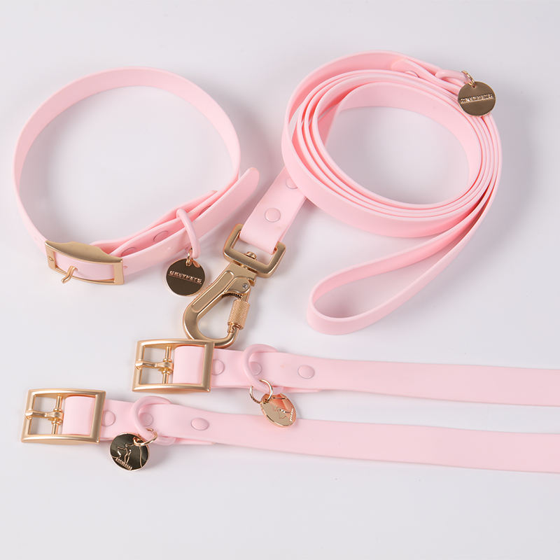 Fashion Customised Solid Colour Waterproof Webbing Collar Soft Pvc Coated Dog Collar And Leash Set