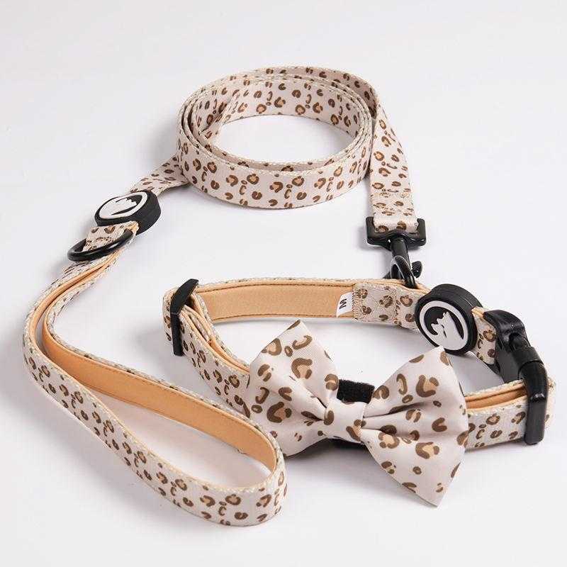 Dog Collar Leash Manufacturers Designer Sublimation Luxury Dog Leashes And Collars With Bow Tie