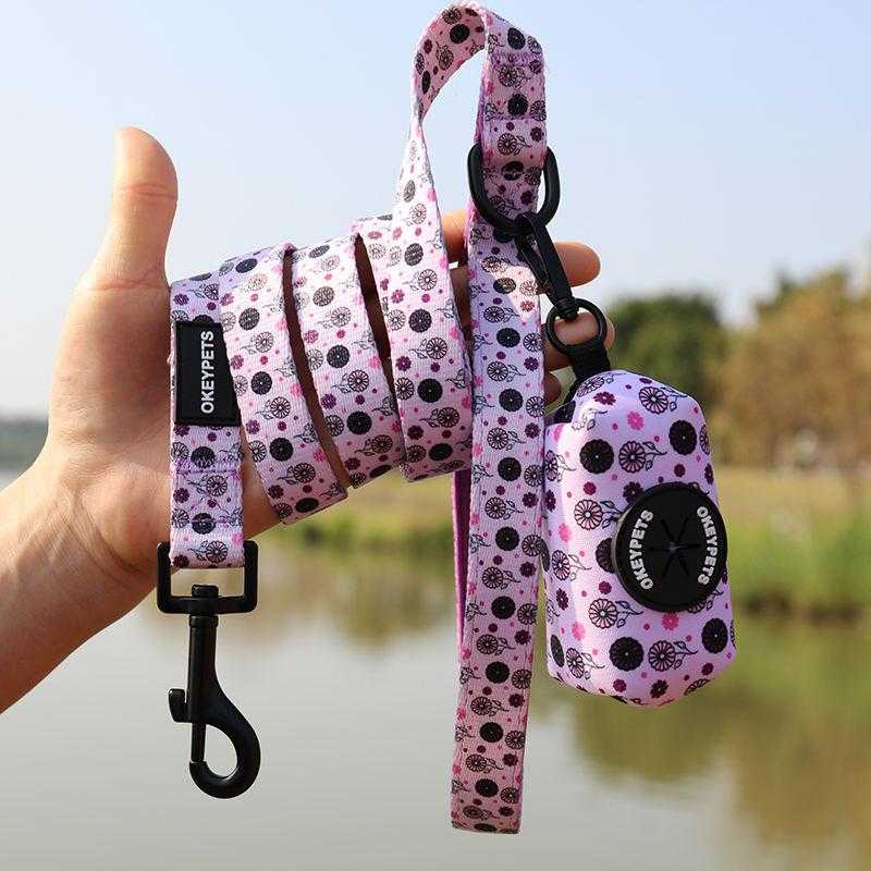 Custom Logo Padded Dog Pet Lead Long Polyester Heated Dog Leash With Poop Bag Holder