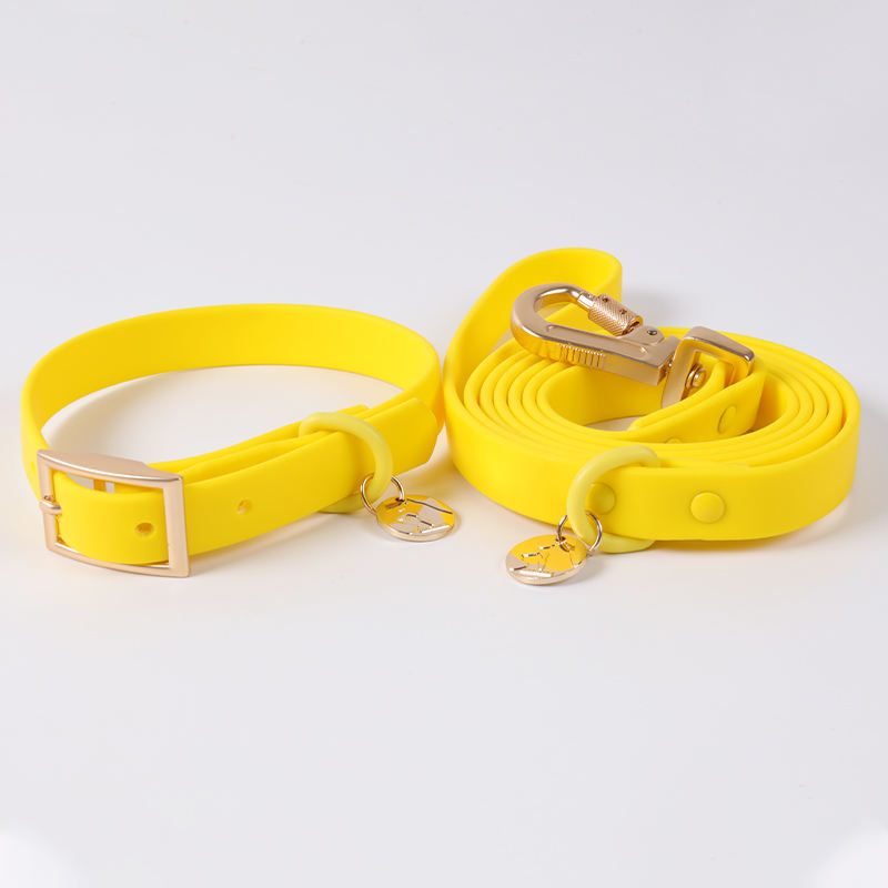 Luxury Custom Solid Color Collar Pvc Coated Waterproof Webbing Dog Accessories Collar And Leash Set