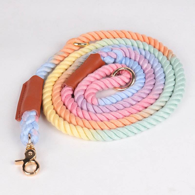 Multi Colorful Pink Ombre Wedding Hand-made Cotton Rope Leash Lead For Girl