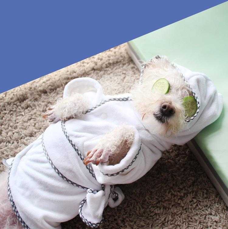 Comfortable White Polyester Fiber Soft Pet Bathrobe For Wholesale With Belt