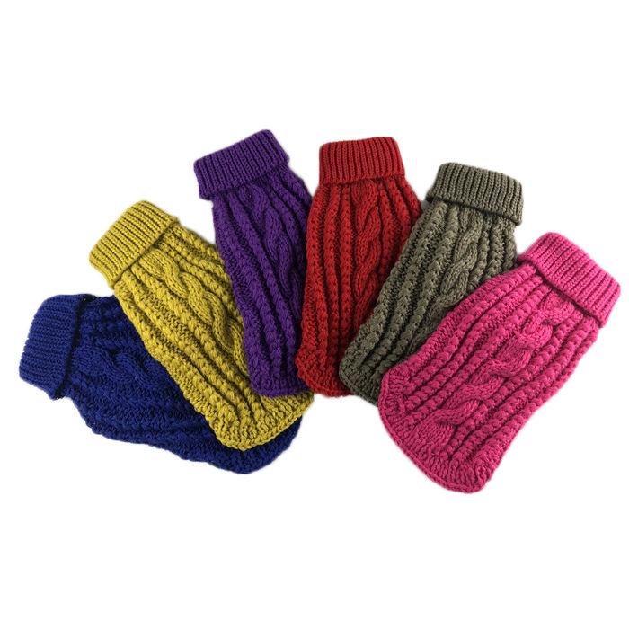 Soft Warm Oem Simple Cable Knit Dog Winter Clothes Pompon Tail Pet Handmade Sweaters