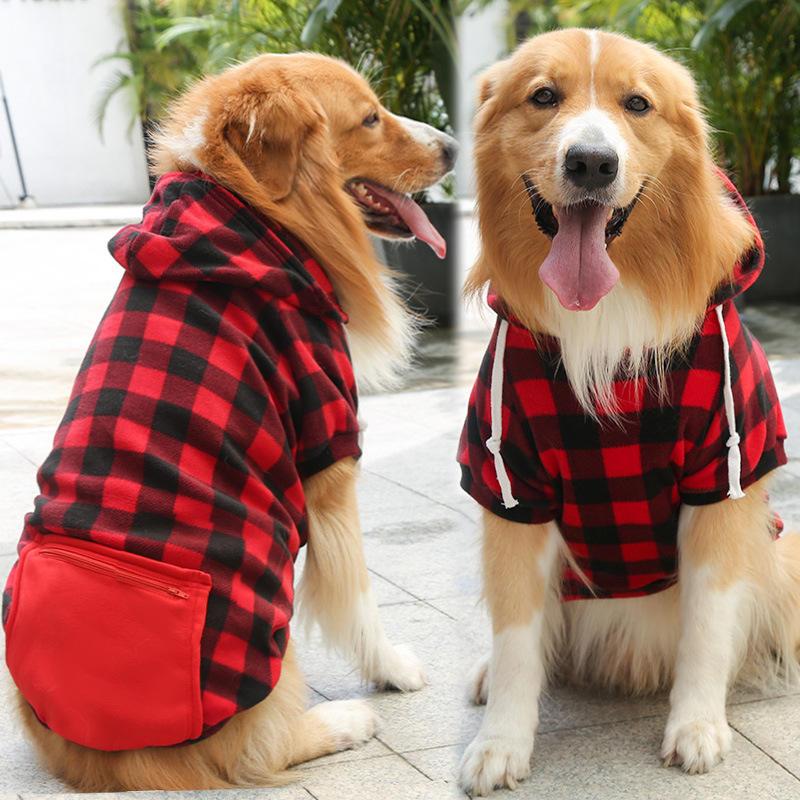 Checkered Zipper Fashion Pocket Dog Winter Hoodie Designer Hoodie For Dogs