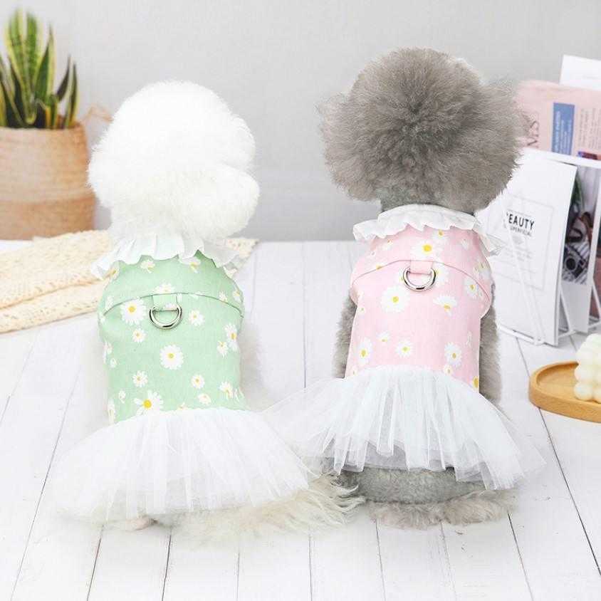 Wholesale Jean Fabric Daisy Designers Spring Summer With Leash D Ring Dog Dress