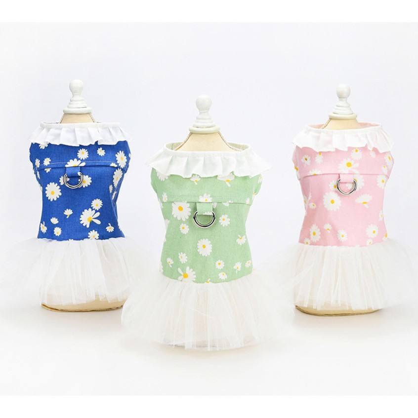 Wholesale Jean Fabric Daisy Designers Spring Summer With Leash D Ring Dog Dress