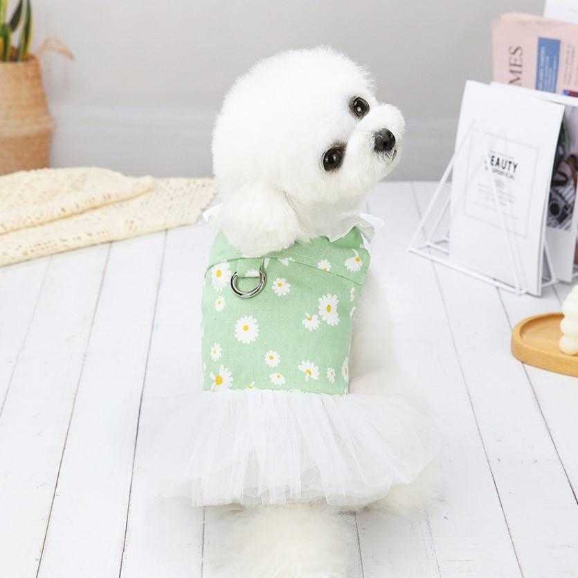 Wholesale Jean Fabric Daisy Designers Spring Summer With Leash D Ring Dog Dress