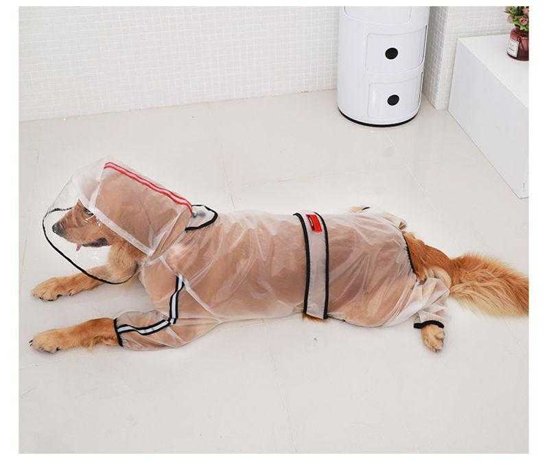 Fashion Dog Transparent Raincoat Light Clothes Waterproof For Golden Retriever Alaskan Shepherd With Hood Raincoat Jacket