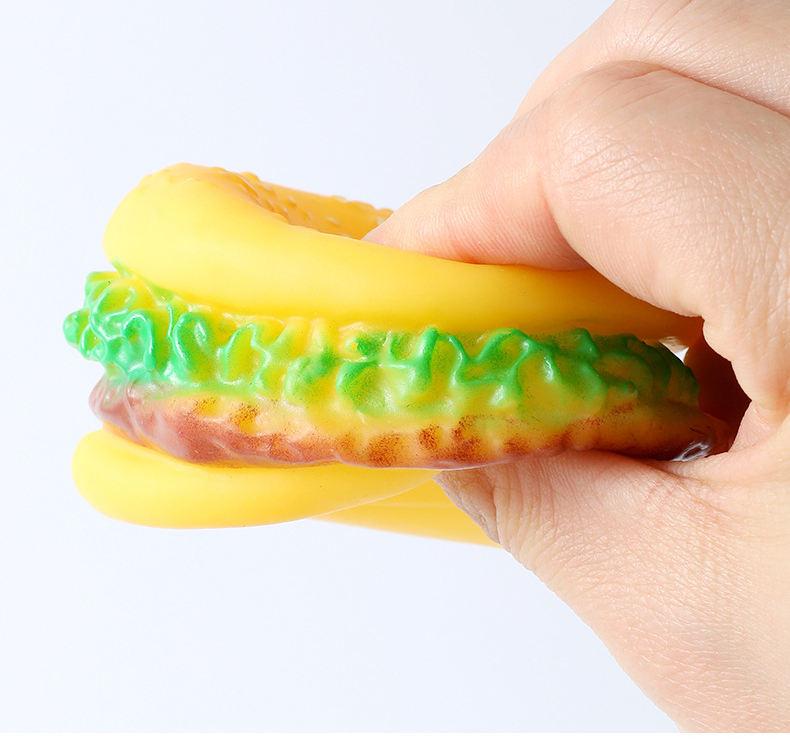 Enamel Burger Squeaky Interactive Pet Toys Wholesale Chewing Dog Tough Chew Toys