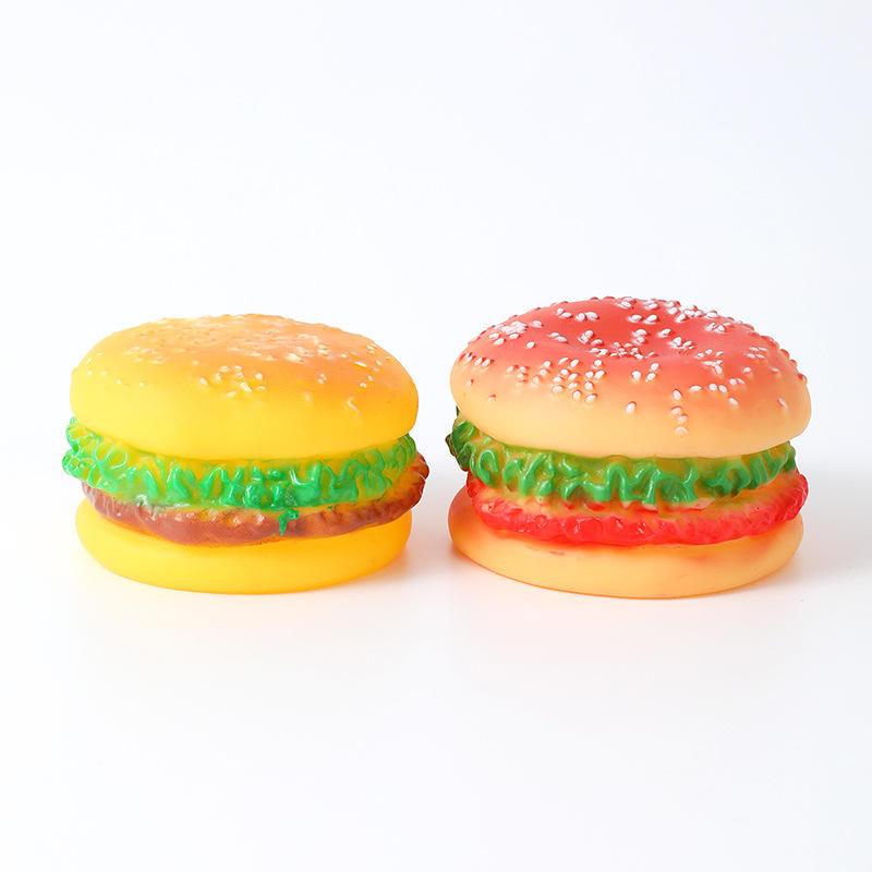 Enamel Burger Squeaky Interactive Pet Toys Wholesale Chewing Dog Tough Chew Toys