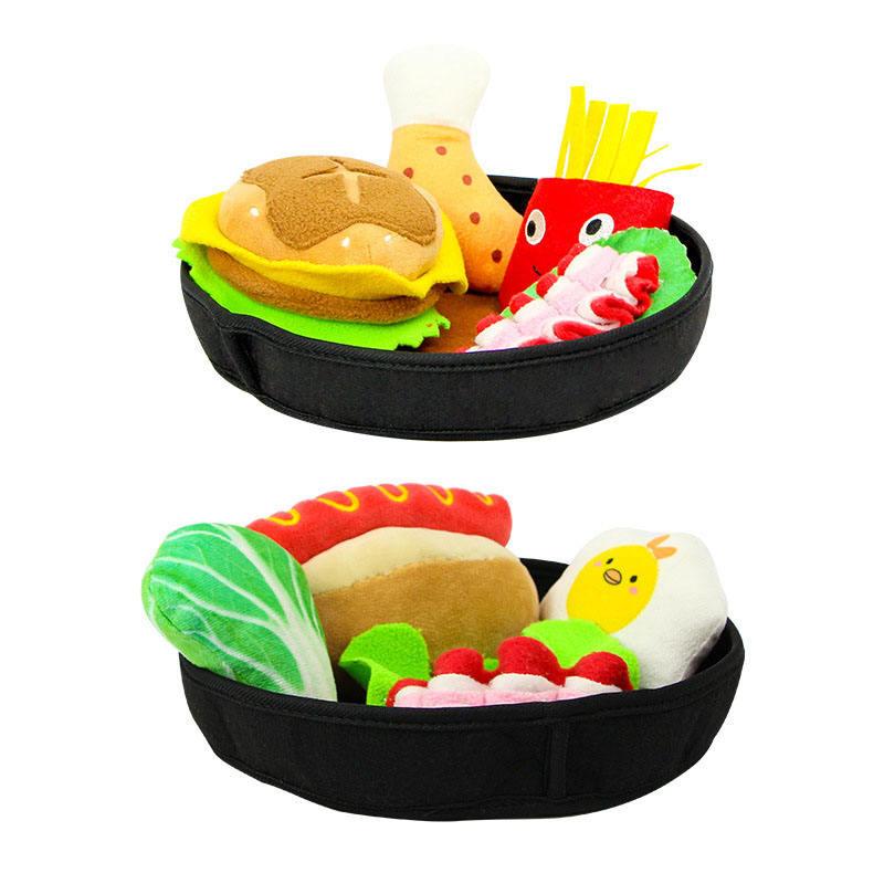 Detachable Squeaky Toys Cute Pet Plush Pet Toy Hamburger Hot Dog Toy Pack Set