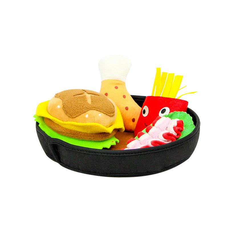 Detachable Squeaky Toys Cute Pet Plush Pet Toy Hamburger Hot Dog Toy Pack Set