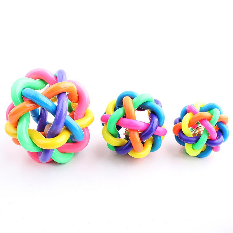 Colorful Bells Weave Rubber Ring Dog Squeaky Ball Toy