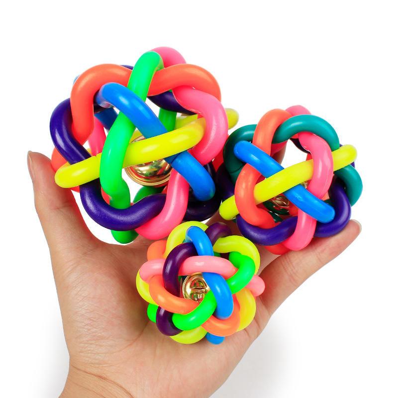 Colorful Bells Weave Rubber Ring Dog Squeaky Ball Toy