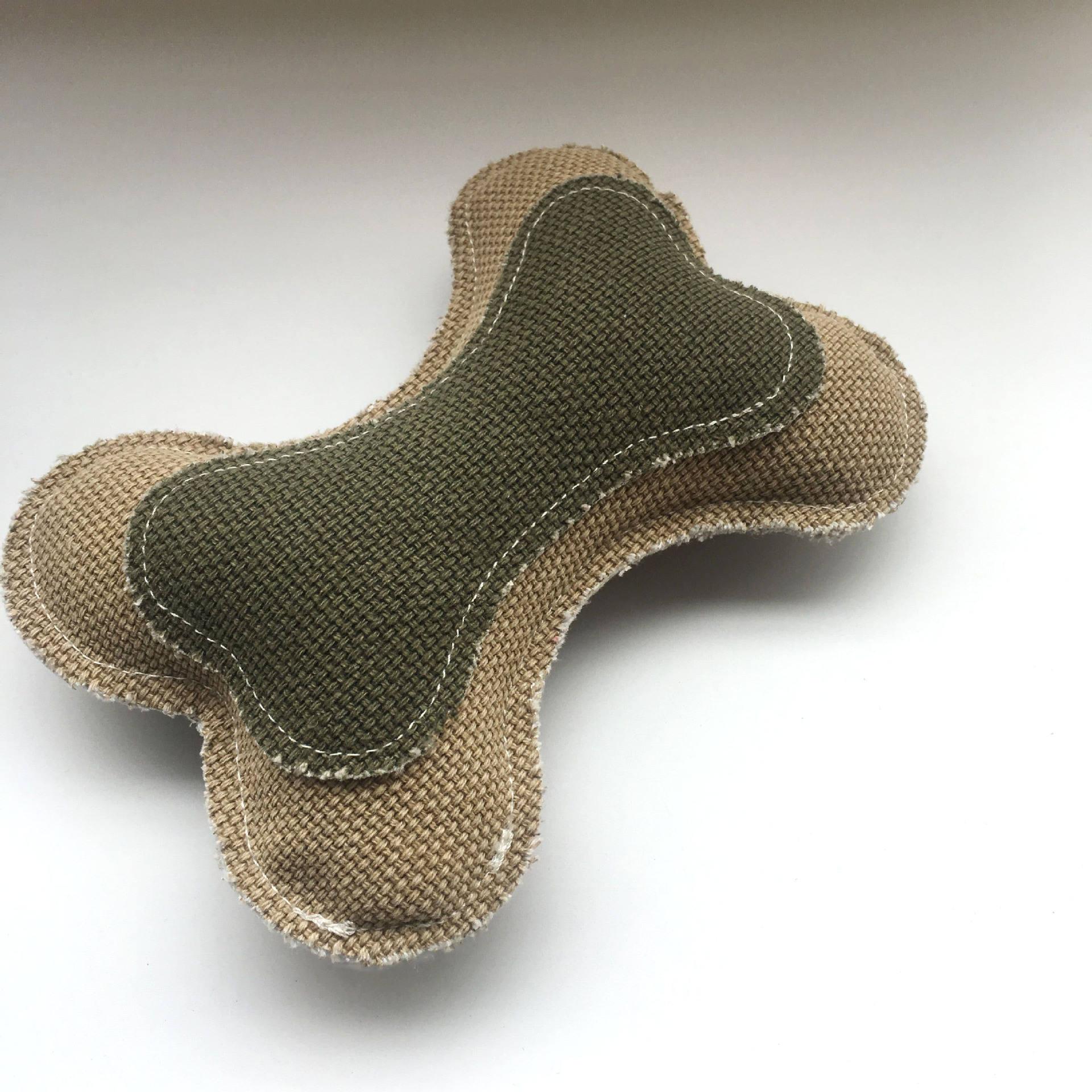 Cute Canvas Bone Shape Bite Resistant Linen Squeaky Dog Toys Pet
