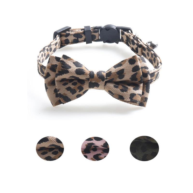 New Pet Cat Collar Leopard Cat Chain Collar Detachable Bow Outdoor Cat Collar