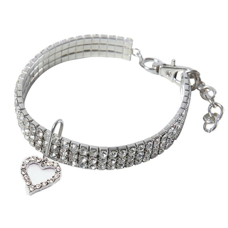 Adjustable Crystal Pet Collars With Diamonds Heart Pendant Wedding Cat Dog Small Pet Necklace Jewelry