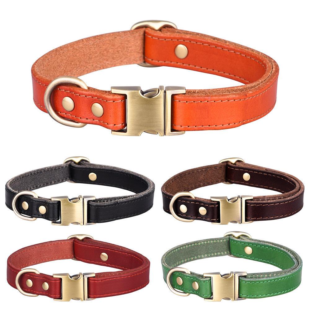 Metal Buckle Genuine Leather Collar For Dogs Customize Support