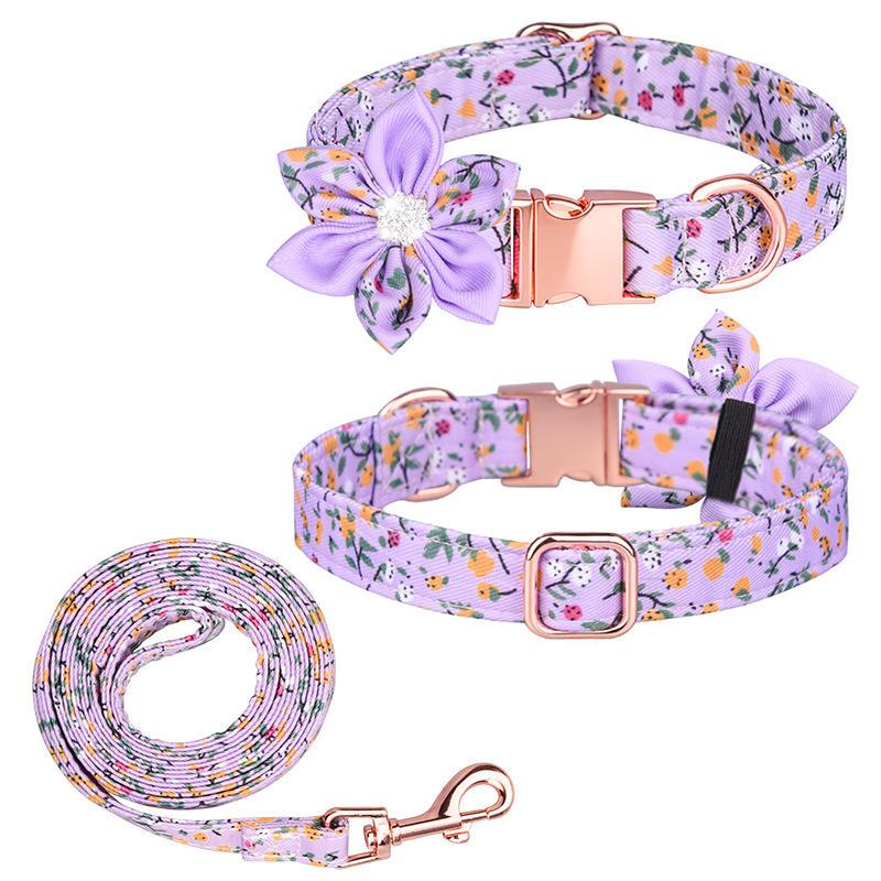 Flower Pattern Pet Collar Custom Pattern Custom Writing Dog Collar With Bowtie For Dog Cat